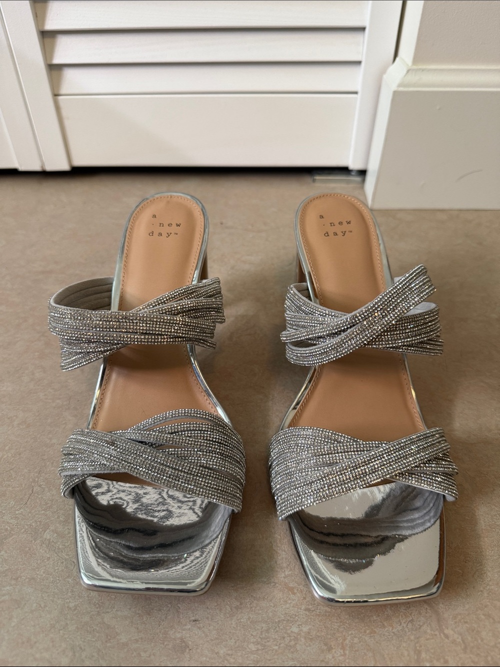 a new day Silver Crystal Knot Slide Heel 9